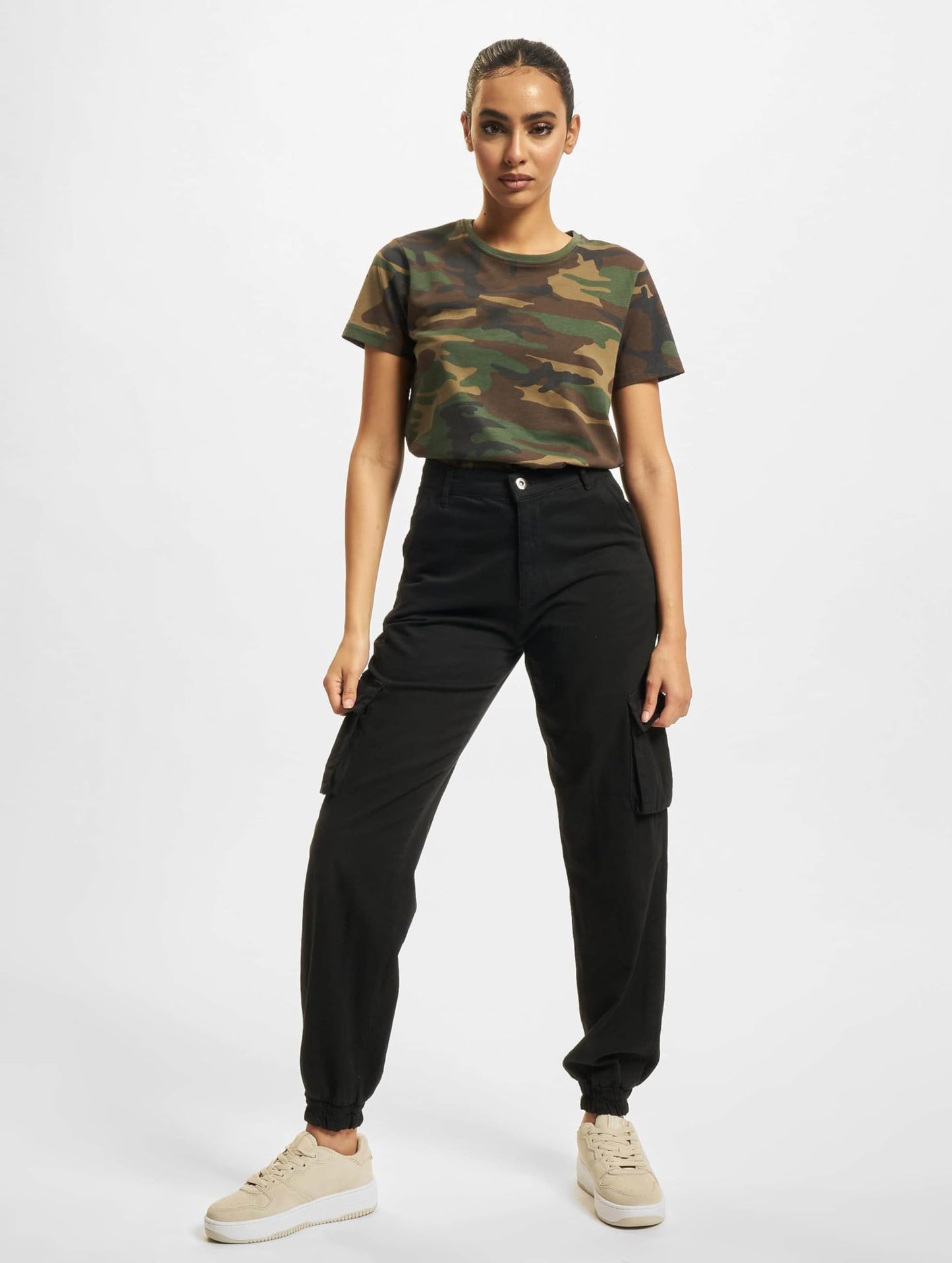 Brandit Ladies T-Shirt Woodland Camo – 100% Cotton Women’s Casual Top