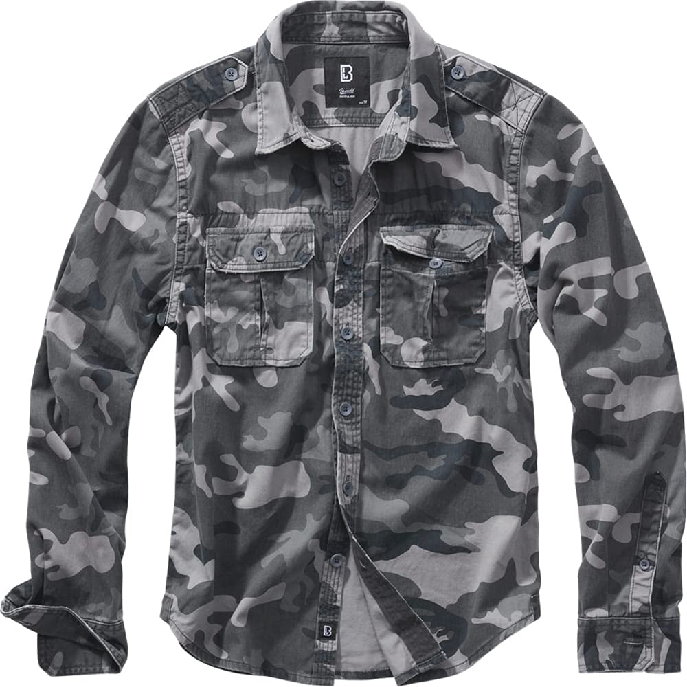 Brandit Vintage Shirt Gray Camo 5XL – Men’s Plus Size Long Sleeve Shirt