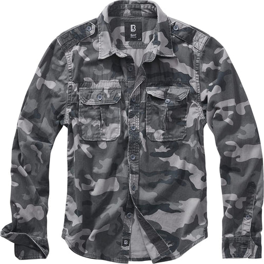 Brandit Men's Vintage Shirt Long Sleeve Gray Camo Size 7XL