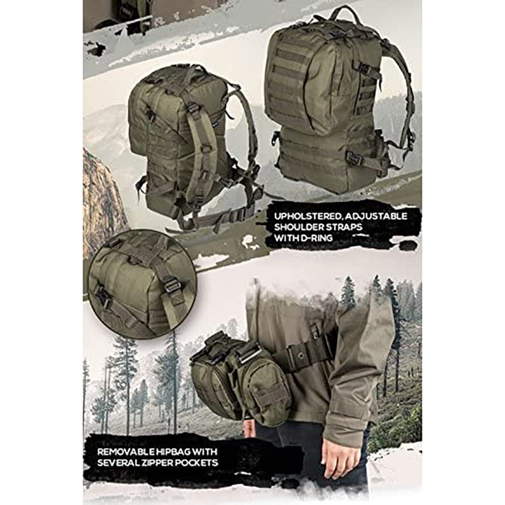 Mil-Tec Defense Pack OD Green – Tactical MOLLE Military Backpack 36L