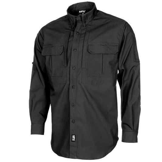 MFH Men's Long Sleeved Teflon Coated Ripstop Attack Shirt Black
