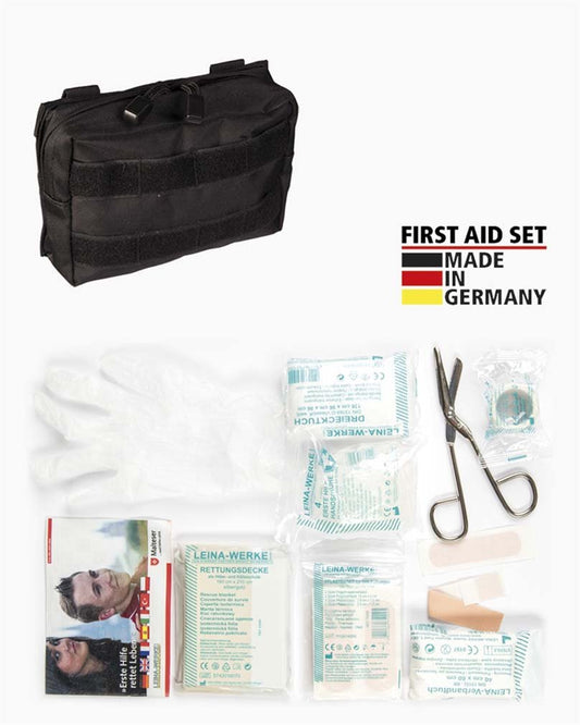 Mil-Tec 25-Piece First Aid Set Black – Compact Molle Tactical Emergency Kit