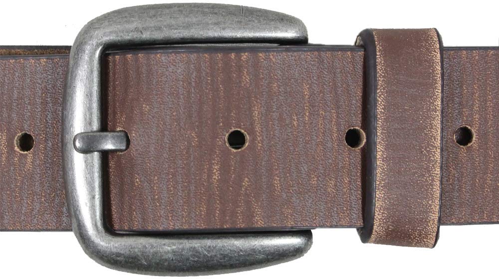 Vintage Brown Leather Belt Aged Effect with Sturdy Metal Buckle