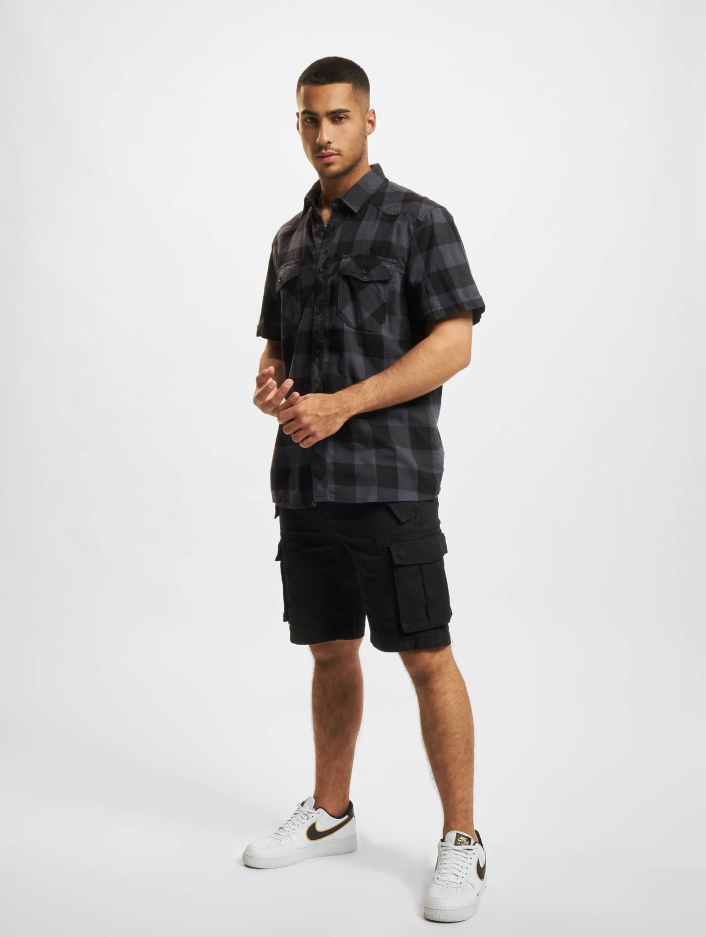 Brandit - Checked Flanell Halfsleeve Shirt Black/Grey - XXL