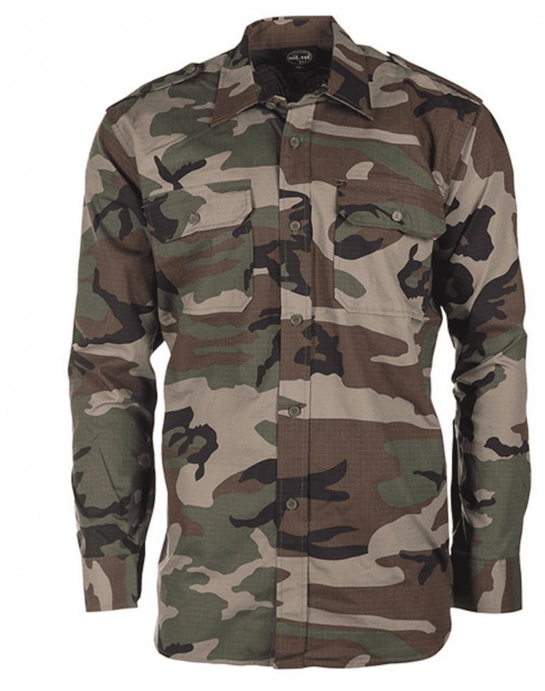 Mil-Tec Ripstop Shirt Long Sleeve Woodland
