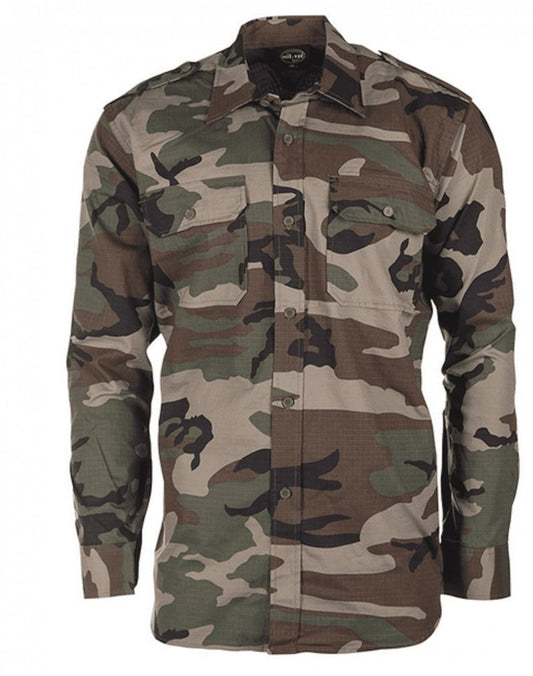 Mil-Tec Ripstop Shirt Long Sleeve Woodland