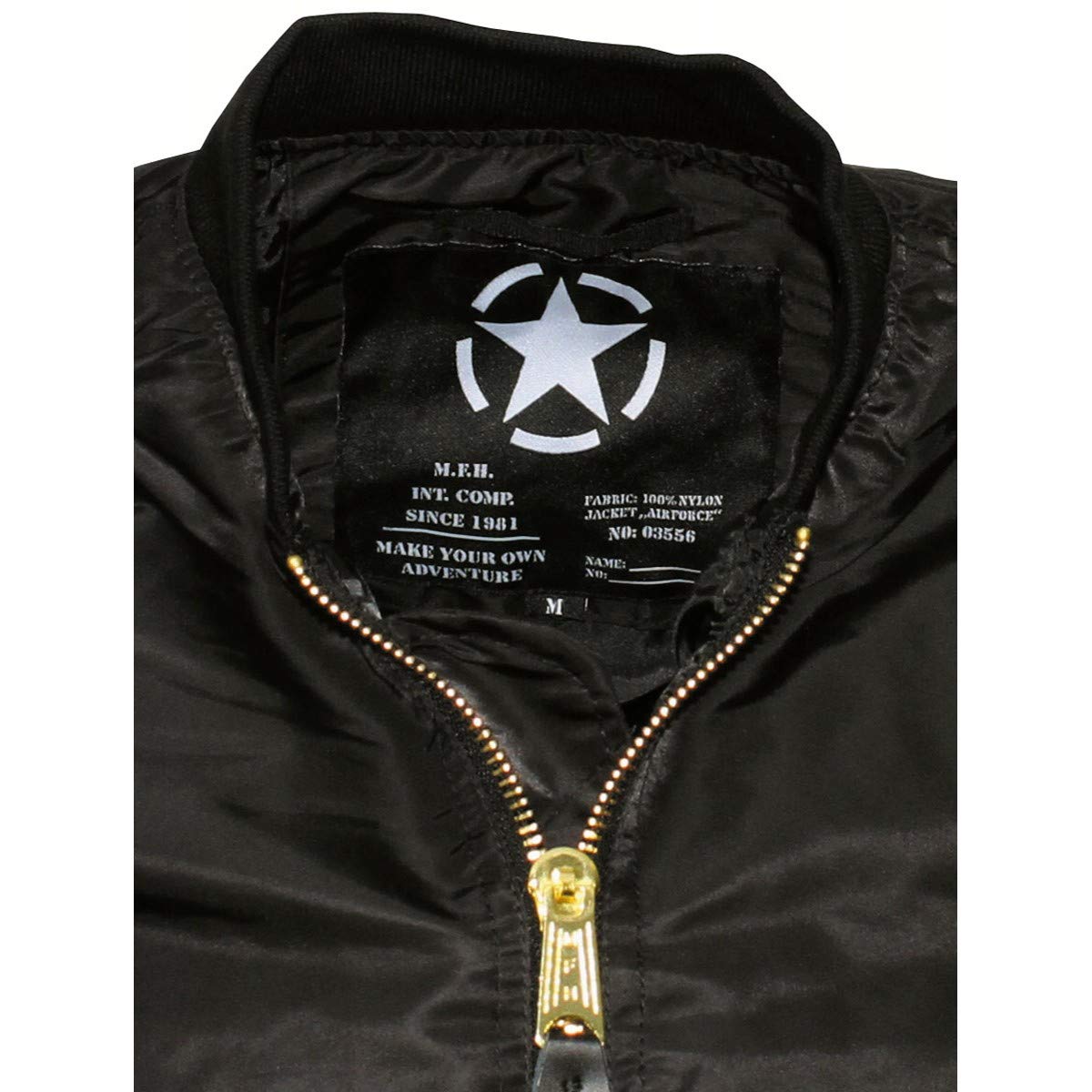 MFH US Airforce MA1 Jacket – Black Bomber Flight Jacket Men’s
