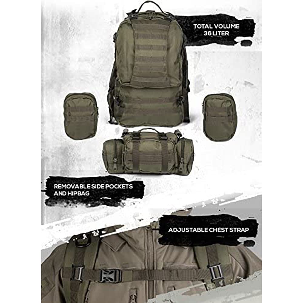 Mil-Tec Defense Pack OD Green – Tactical MOLLE Military Backpack 36L