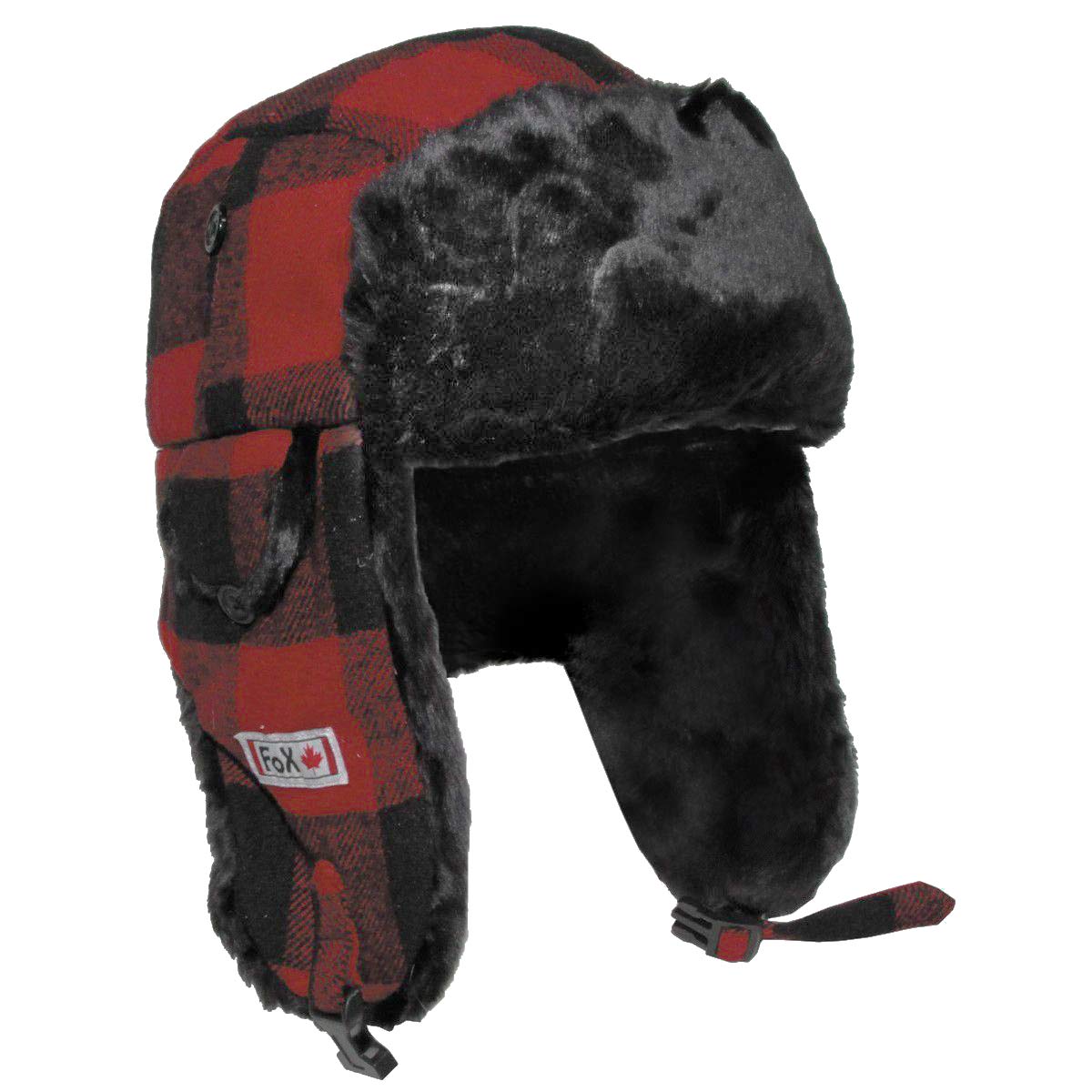 Fox Outdoor Fur Hat – Lumberjack Red/Black Winter Trapper S
