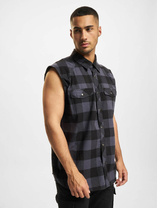 Brandit Men's Checkshirt Sleeveless Black/Gray