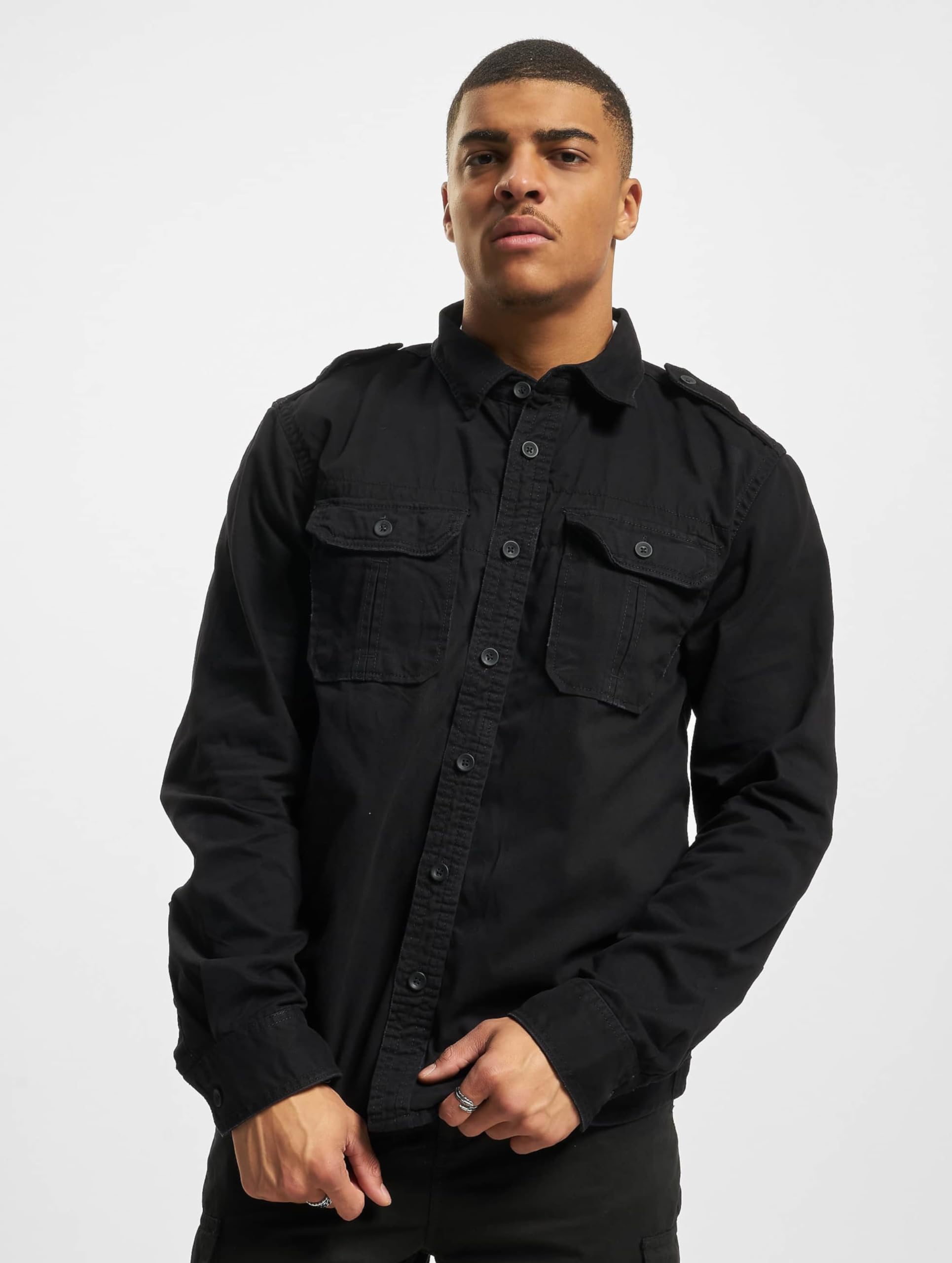 Brandit Vintage Shirt Black S – Men’s Long Sleeve Military Style Shirt