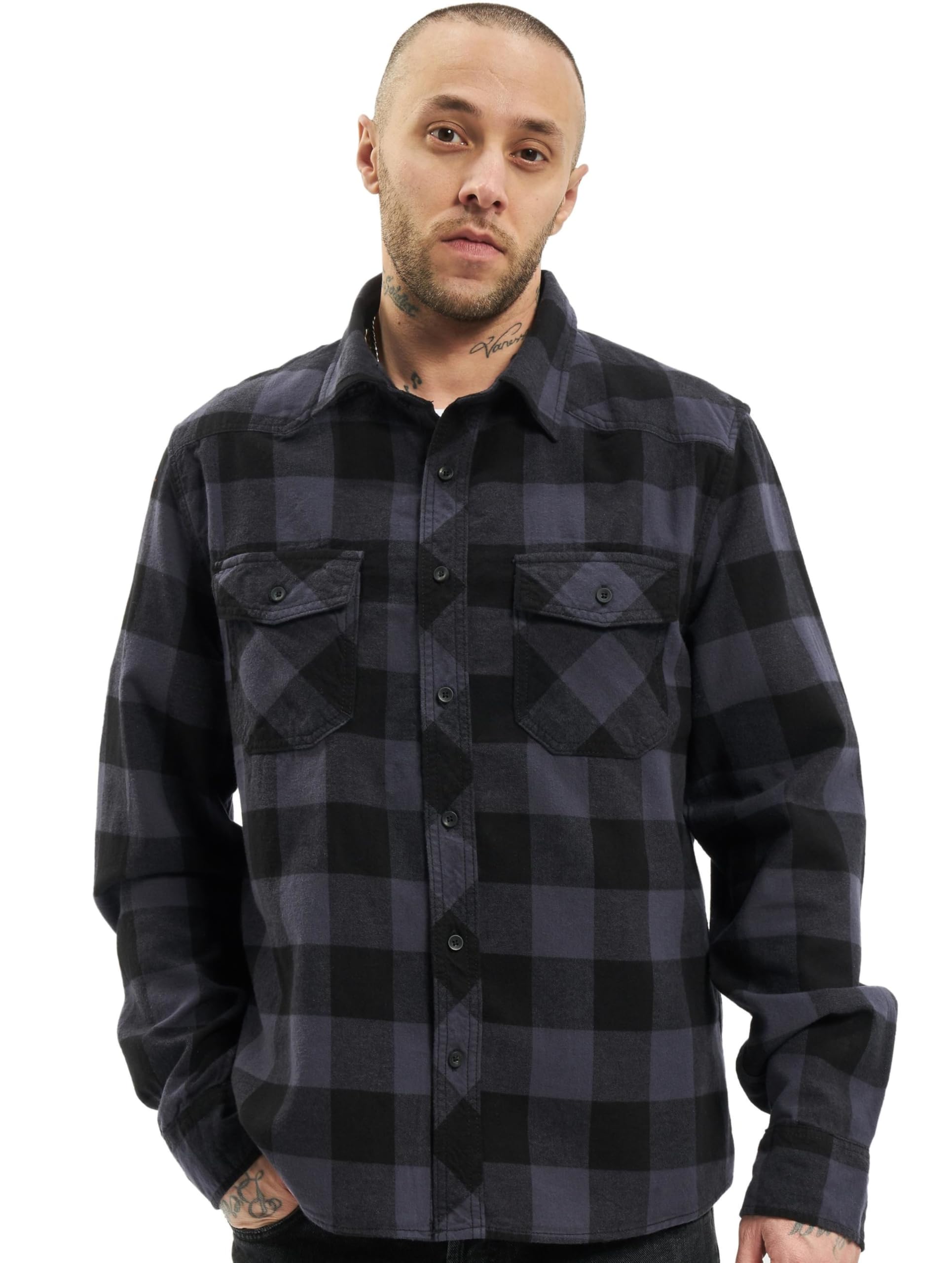 Brandit Men’s Long-Sleeve Check Shirt – Black/Grey Casual Button-Up, Size S
