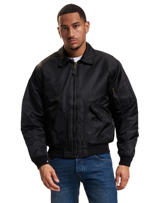 Brandit Men’s CWU Bomber Jacket Black – Classic Aviator Flight Jacket