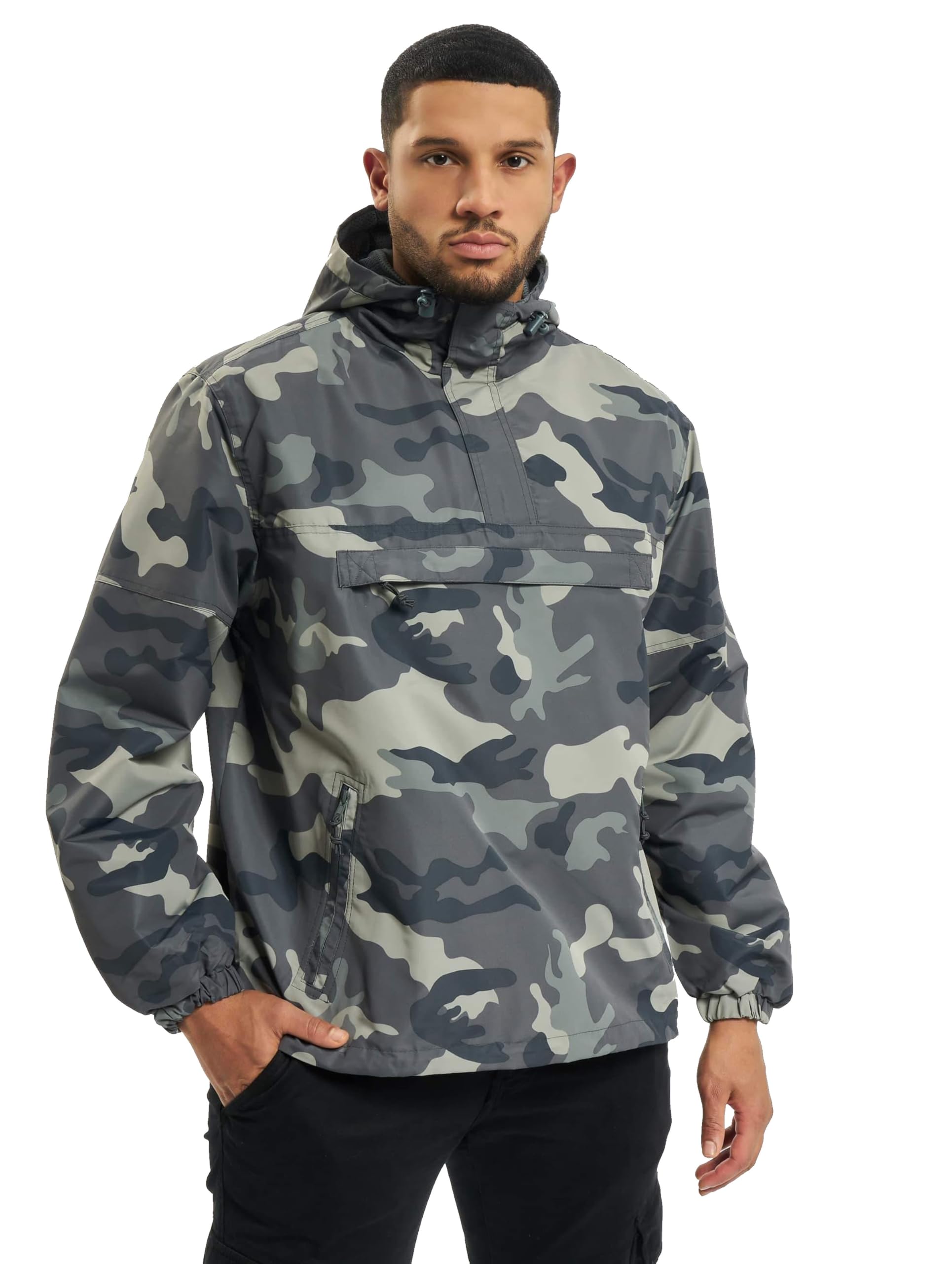 Brandit Men’s Summer Windrunner Gray Camo – Lightweight Pullover Jacket 3XL