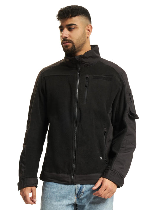 Brandit Men Fleece Jacket Ripstop, Color:Black, Size:2XL
