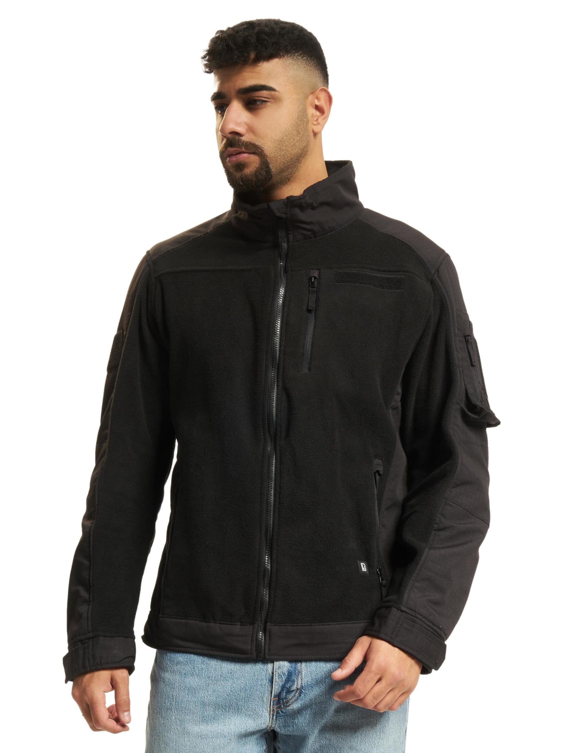 Brandit Men’s Ripstop Fleece Jacket Black M | Warm Outdoor Zip Jacket