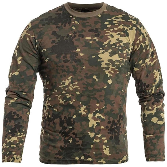 Mil-Tec Men's Camo Durable Cotton Lightweight Breathable Active Tactical Outdoor Crew Neck Straight Cut Long-Sleeve T-Shirt