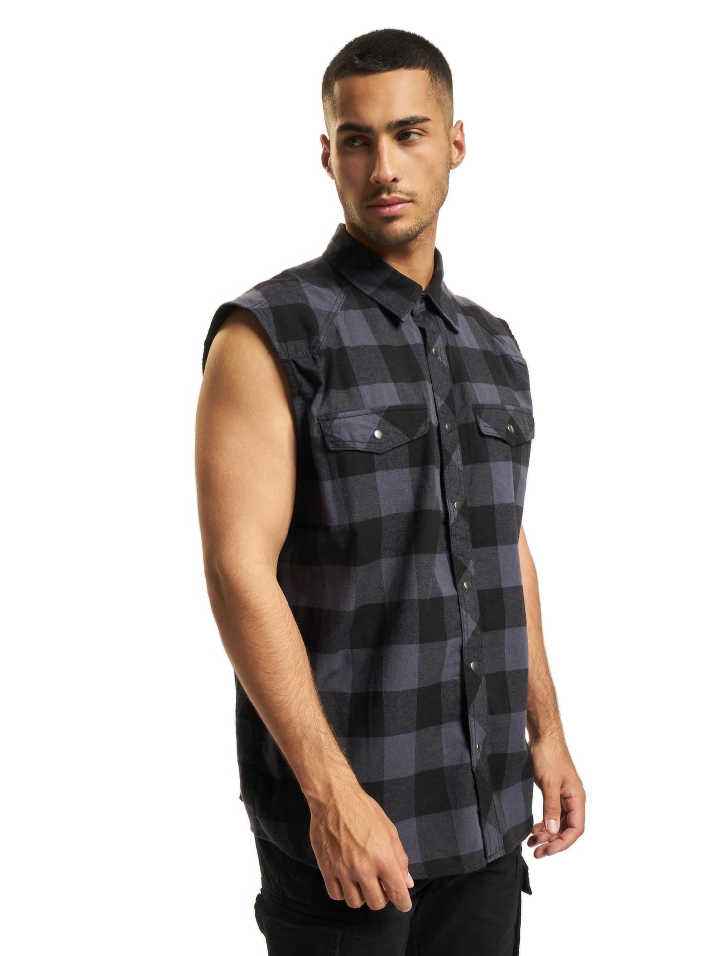 Brandit Men's Checkshirt Sleeveless Black/Gray