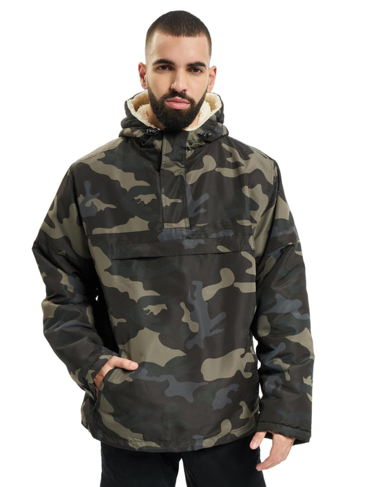 Brandit Men’s Windbreaker Sherpa Dark Camo 3XL – Warm Winter Jacket