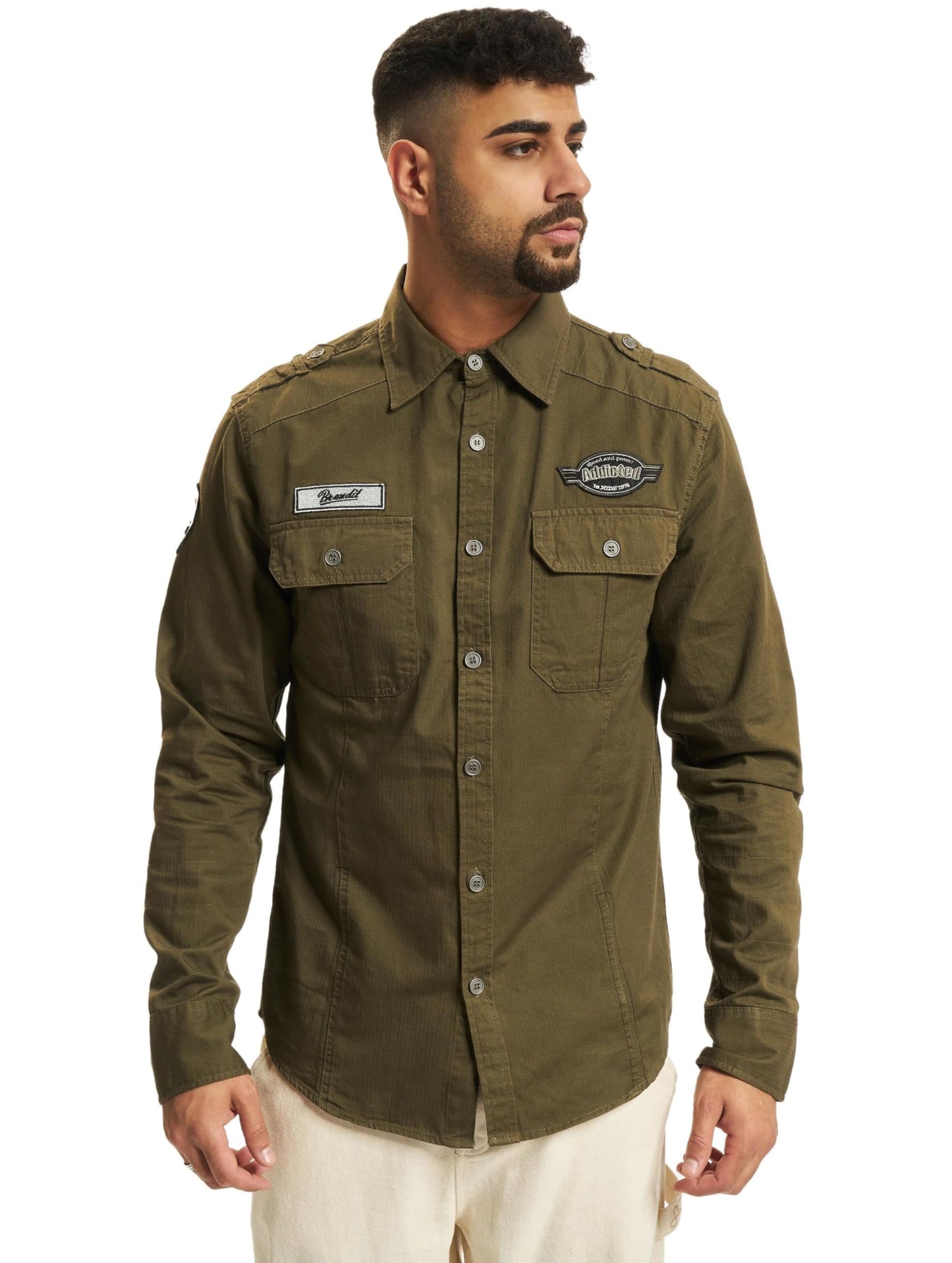 Brandit Louis Vintage Men’s Shirt – 100% Cotton Casual Military Style Shirt