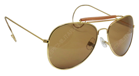 US Vintage Top Gun Pilot Style Aviator Sunglasses with Mirrored, Brown or Green Lenses