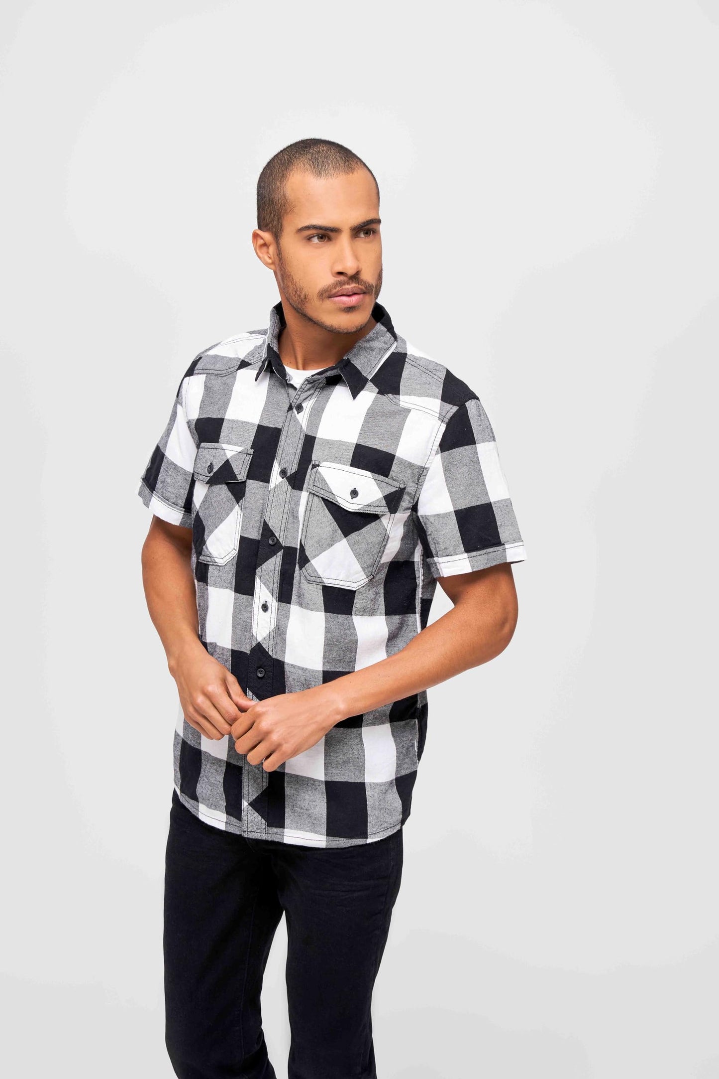 Brandit - Checked Flanell Halfsleeve Shirt White/Black - L