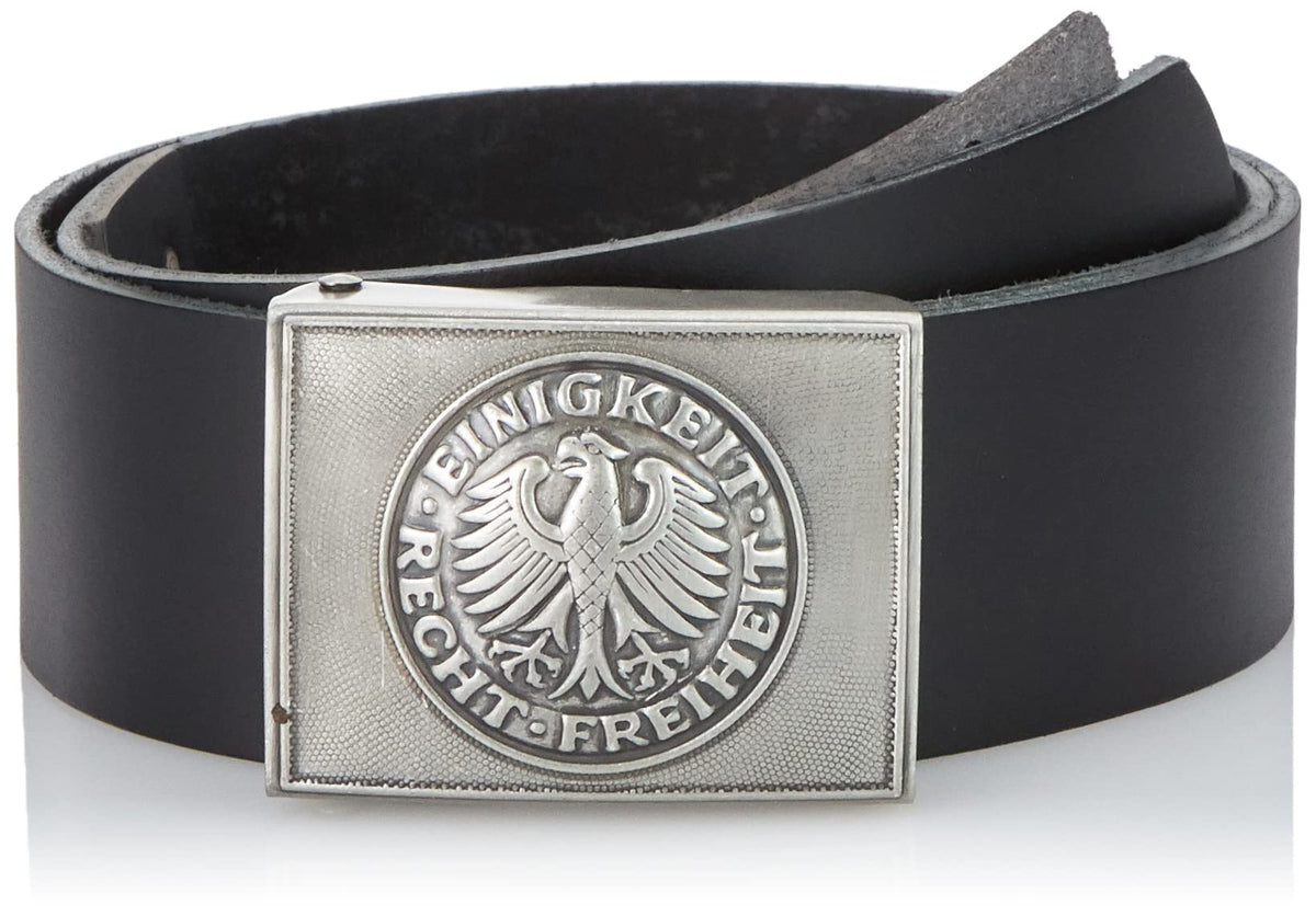 Mil-Tec German Leather Service Belt with Buckle Black