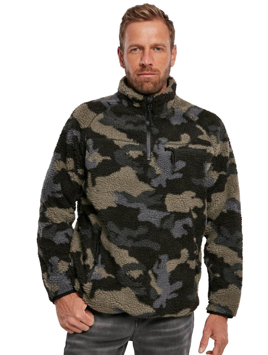 Brandit Men’s Teddyfleece Troyer Dark Camo XL | Warm Pullover Outdoor Sweater