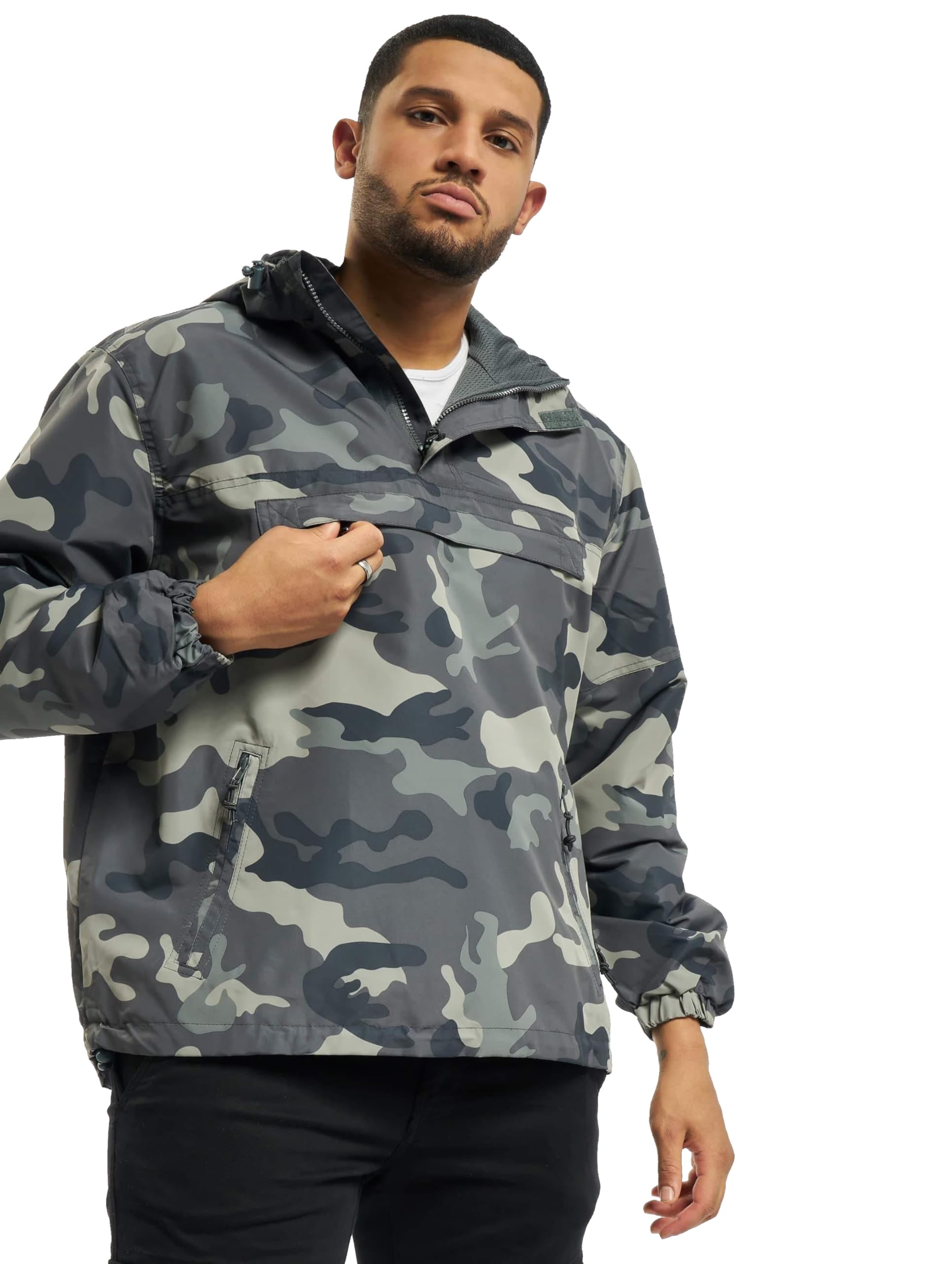 Brandit Men’s Summer Windrunner Gray Camo – Lightweight Pullover Jacket 3XL