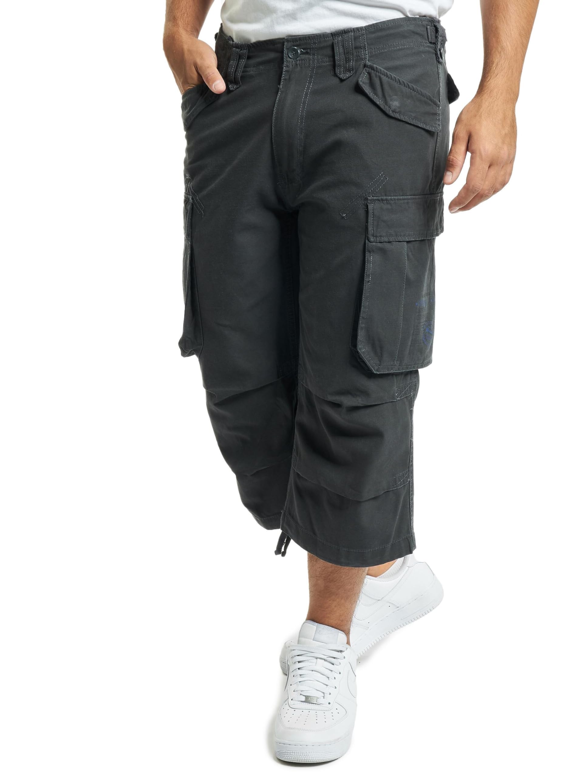 Brandit Men’s Industry Vintage 3/4 Shorts Olive – Military Cargo Capri Shorts