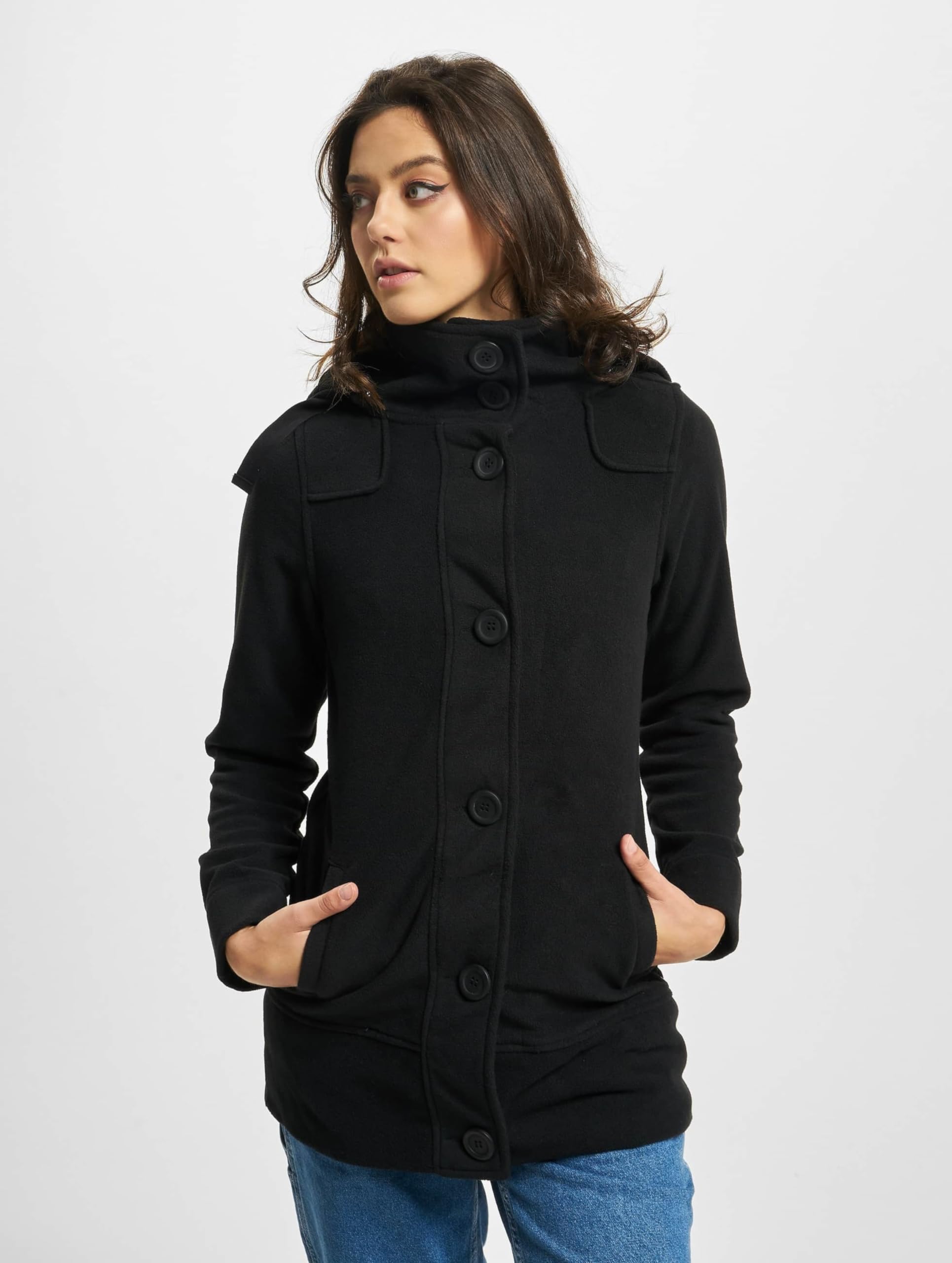 Brandit Women Winter Coat Square Fleece, Color:Black, Size:S