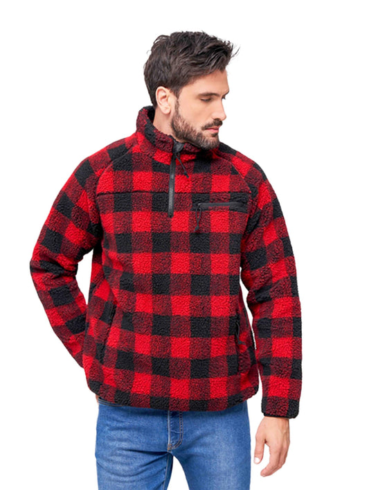 Brandit Men’s Teddyfleece Troyer Red/Black S | Warm Pullover Outdoor Sweater