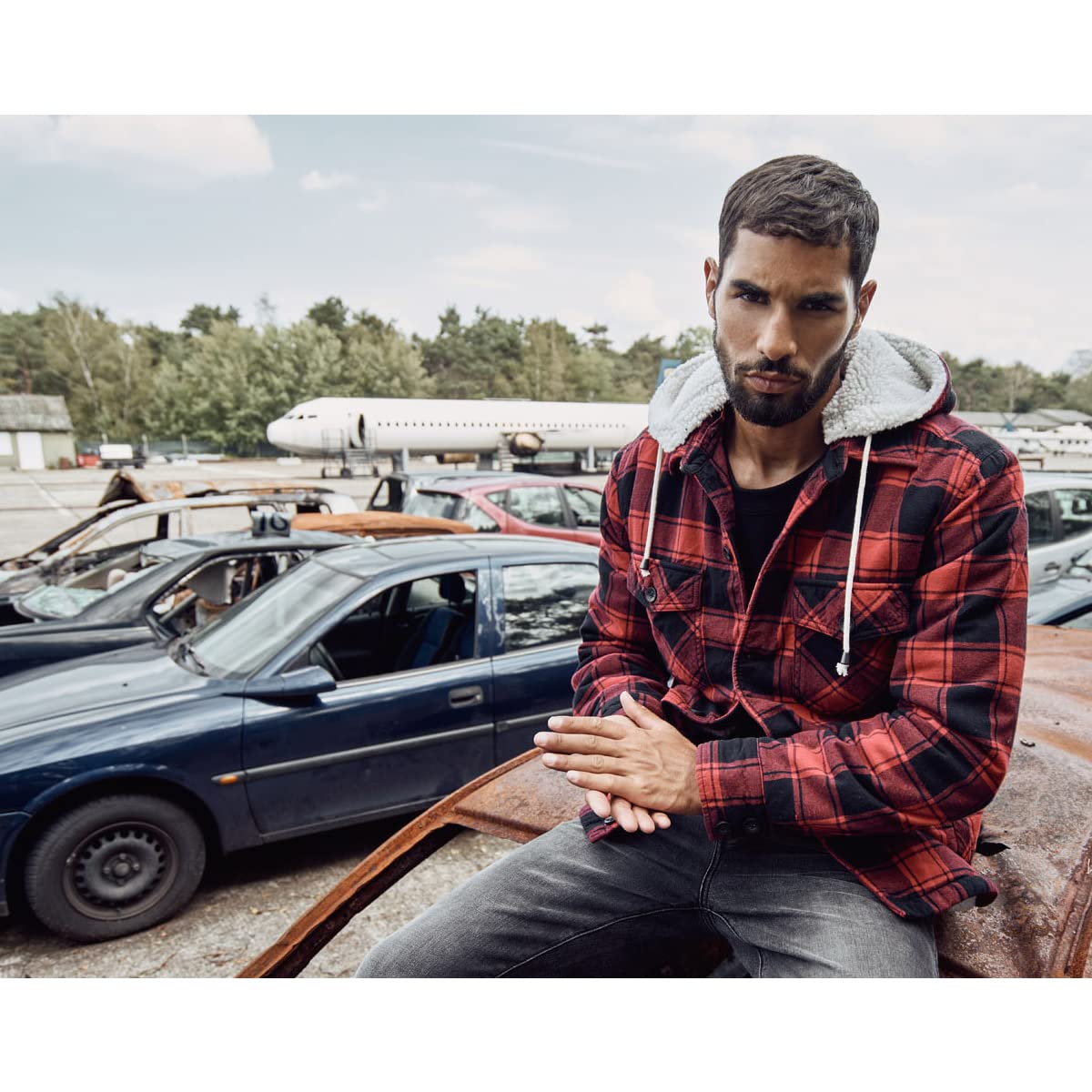 Brandit Men’s Lumber Hooded Jacket Red/Black – Lightweight Plaid Jacket