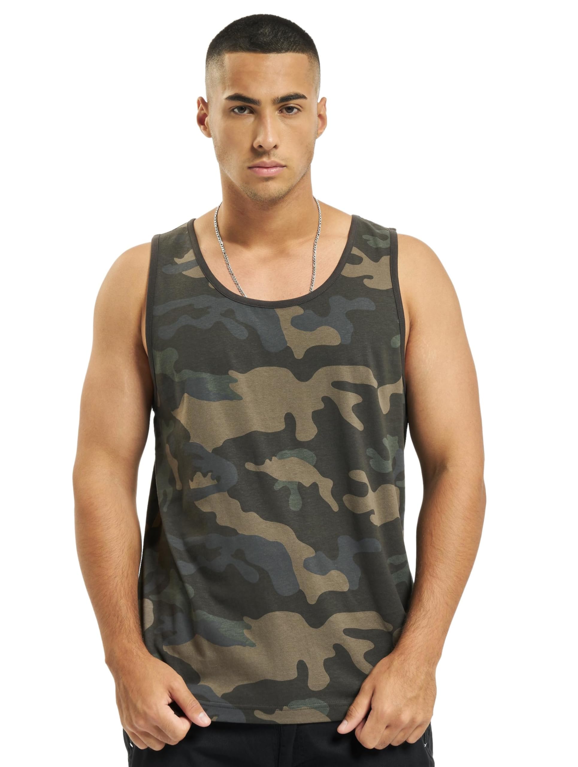 Brandit Men’s Tank Top Dark Camo M – 100% Cotton Sleeveless Casual Wear