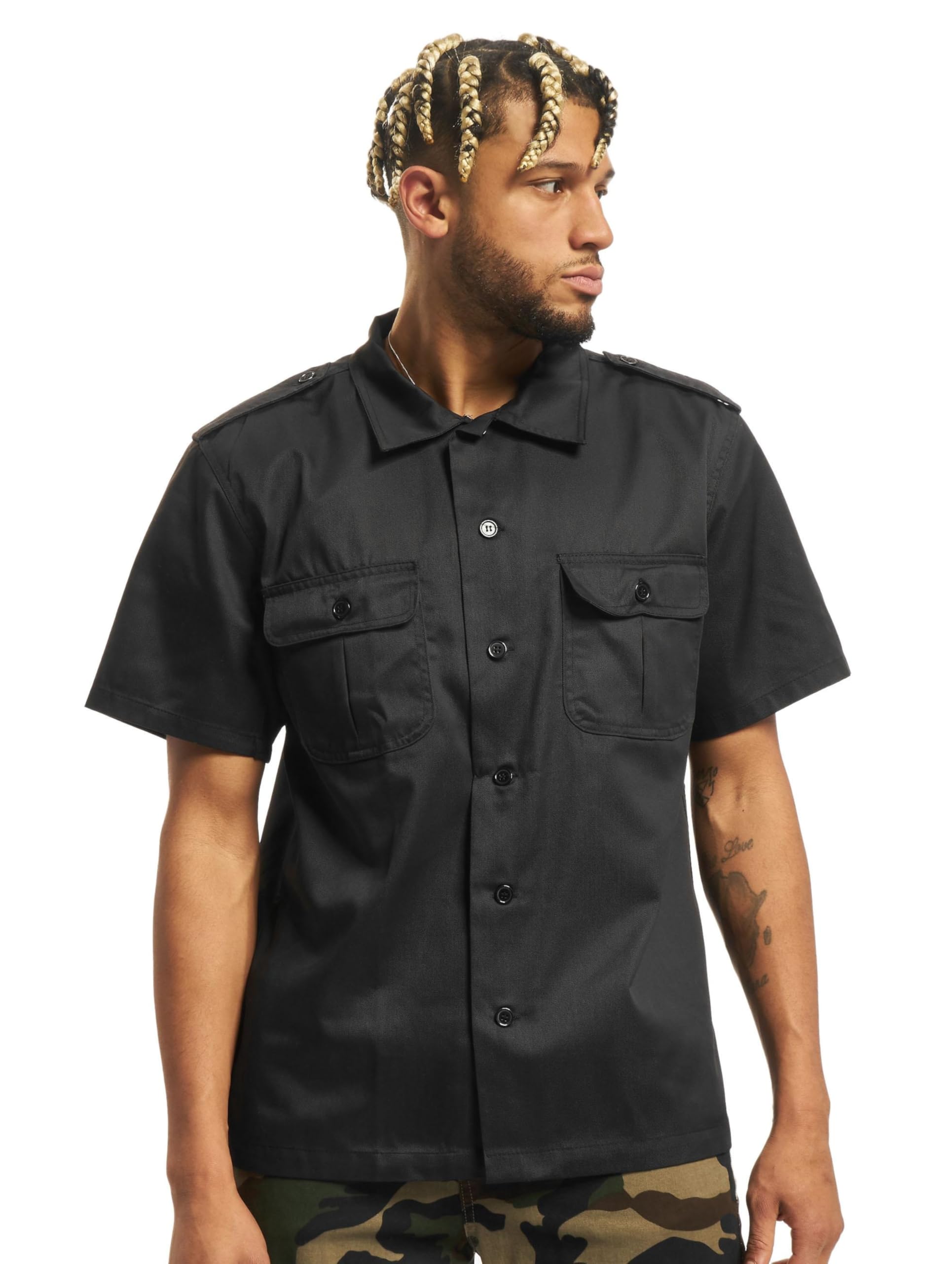 Brandit Men’s Rugged Shirt – Short Sleeve Vintage Outdoor Military Style Top
