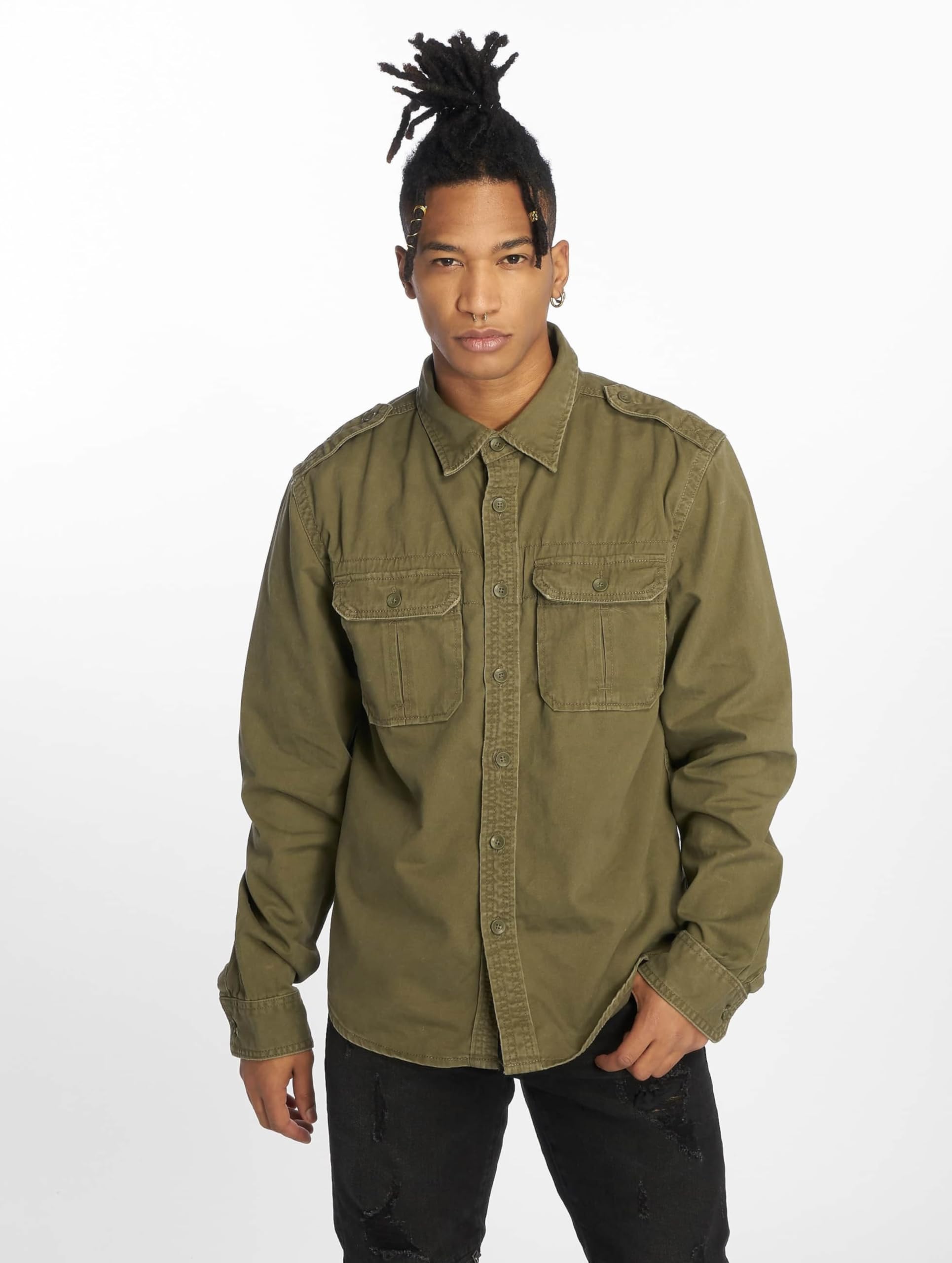 Brandit Vintage Shirt Olive S – Men’s Long Sleeve Military Style Shirt