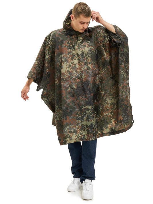 Brandit Unisex Ripstop Rain Poncho Flecktarn Camo – Waterproof Outdoor Gear