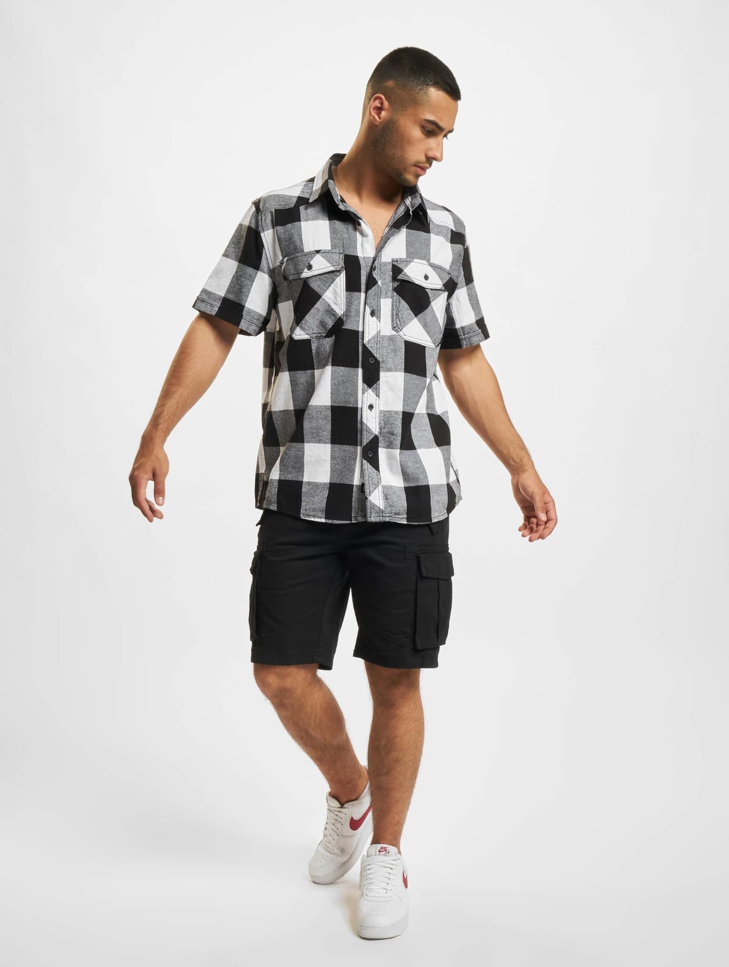 Brandit - Checked Flanell Halfsleeve Shirt White/Black - 7XL