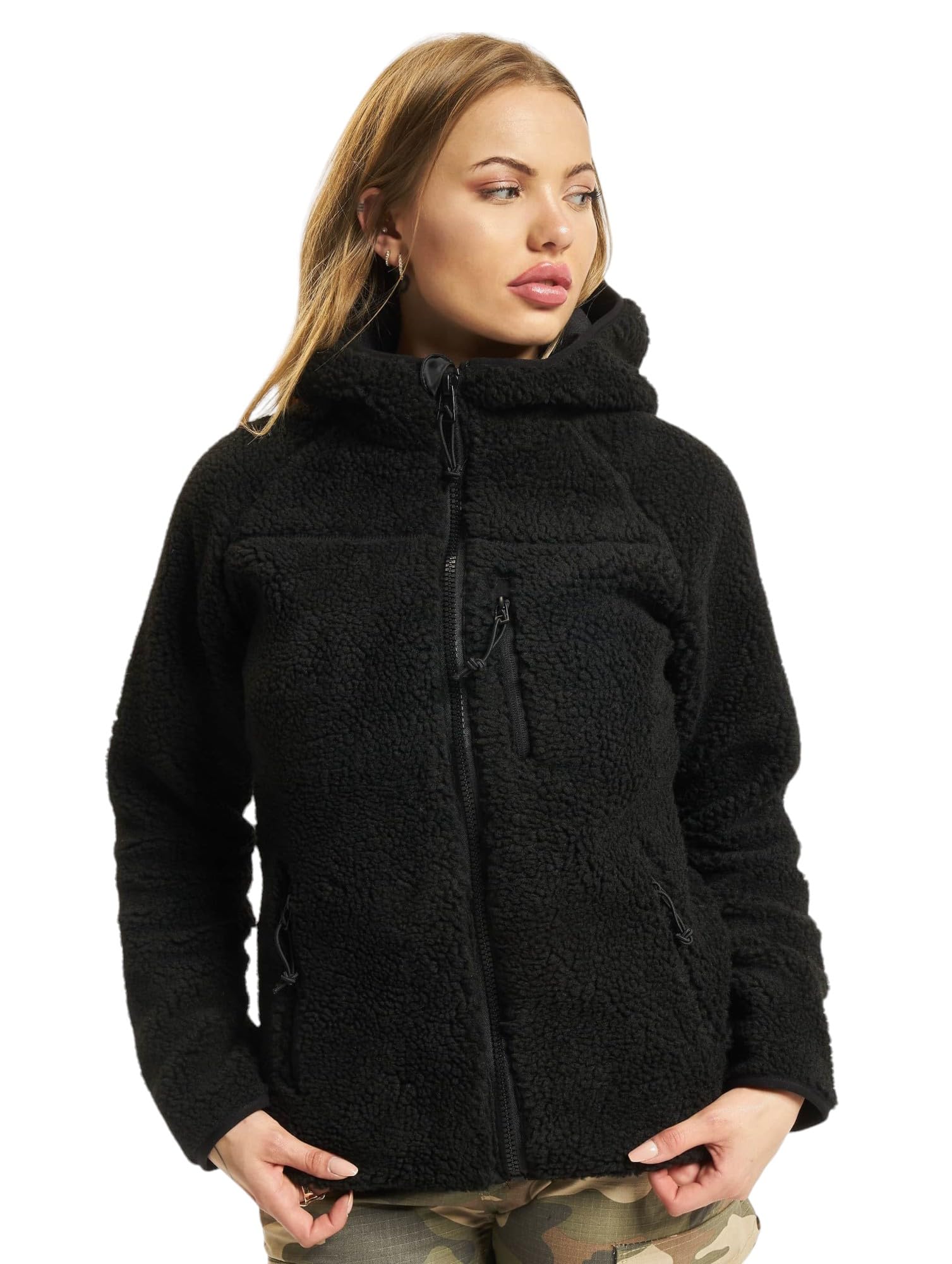 Brandit Women’s Winter Teddyfleece Jacket Black 5XL – Warm Hooded Coat