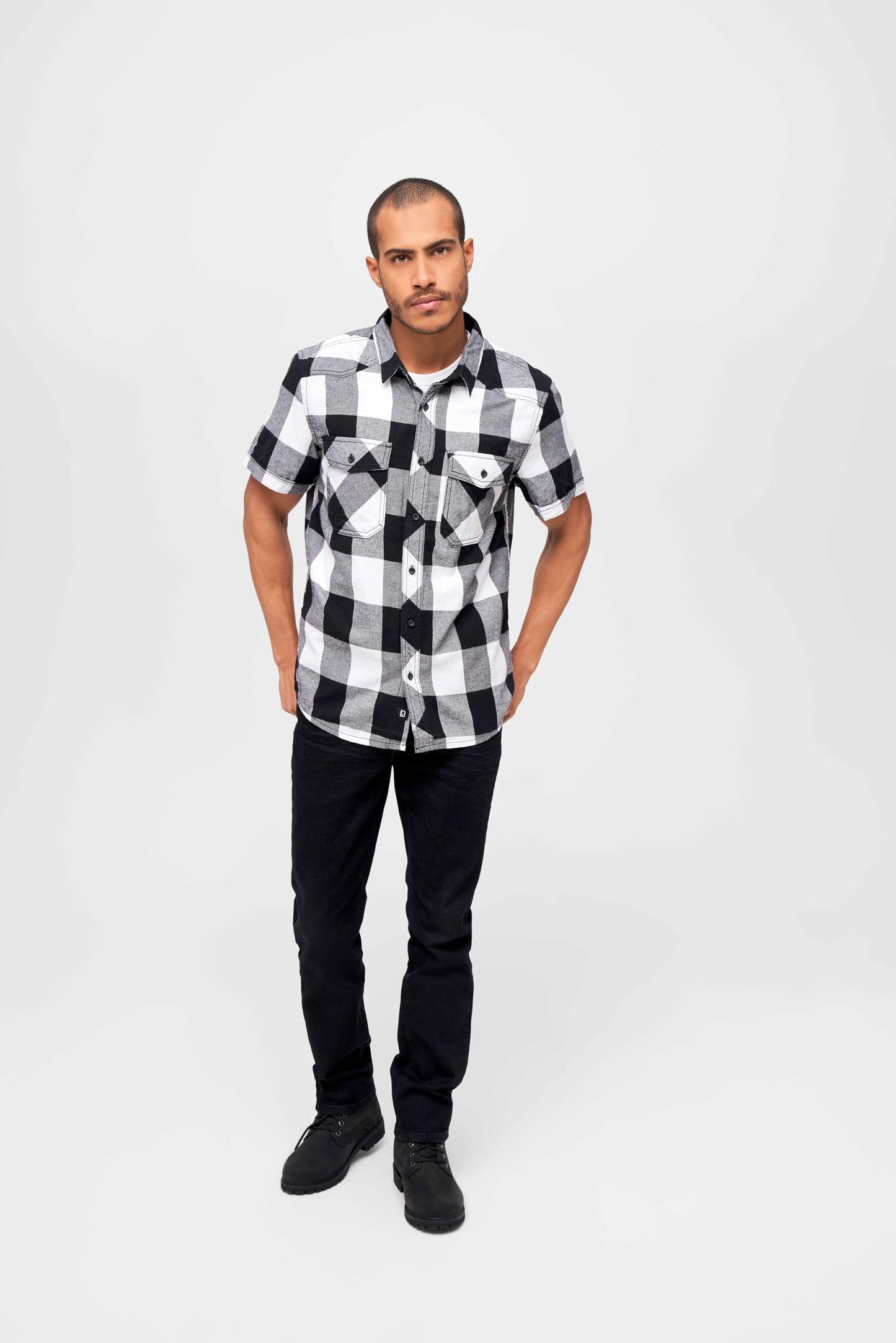 Brandit - Checked Flanell Halfsleeve Shirt White/Black - XXL