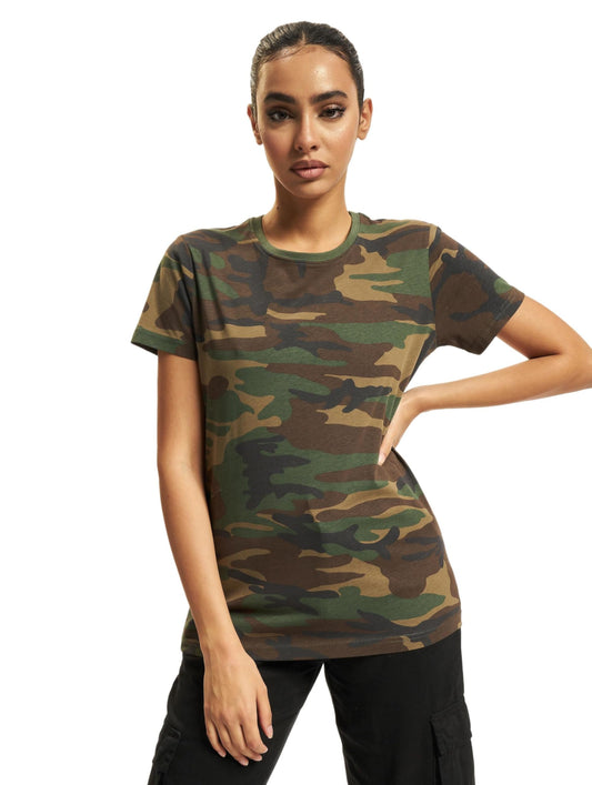 Brandit Ladies T-Shirt Woodland Camo – 100% Cotton Women’s Casual Top