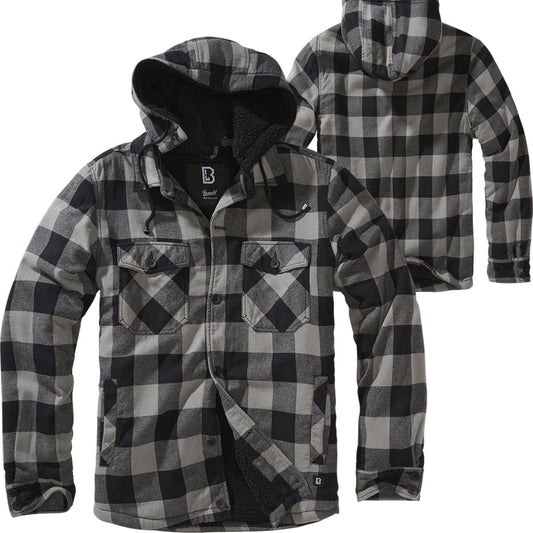 Brandit Men’s Lumber Hooded Jacket Black/Charcoal M – Lightweight Plaid Coat