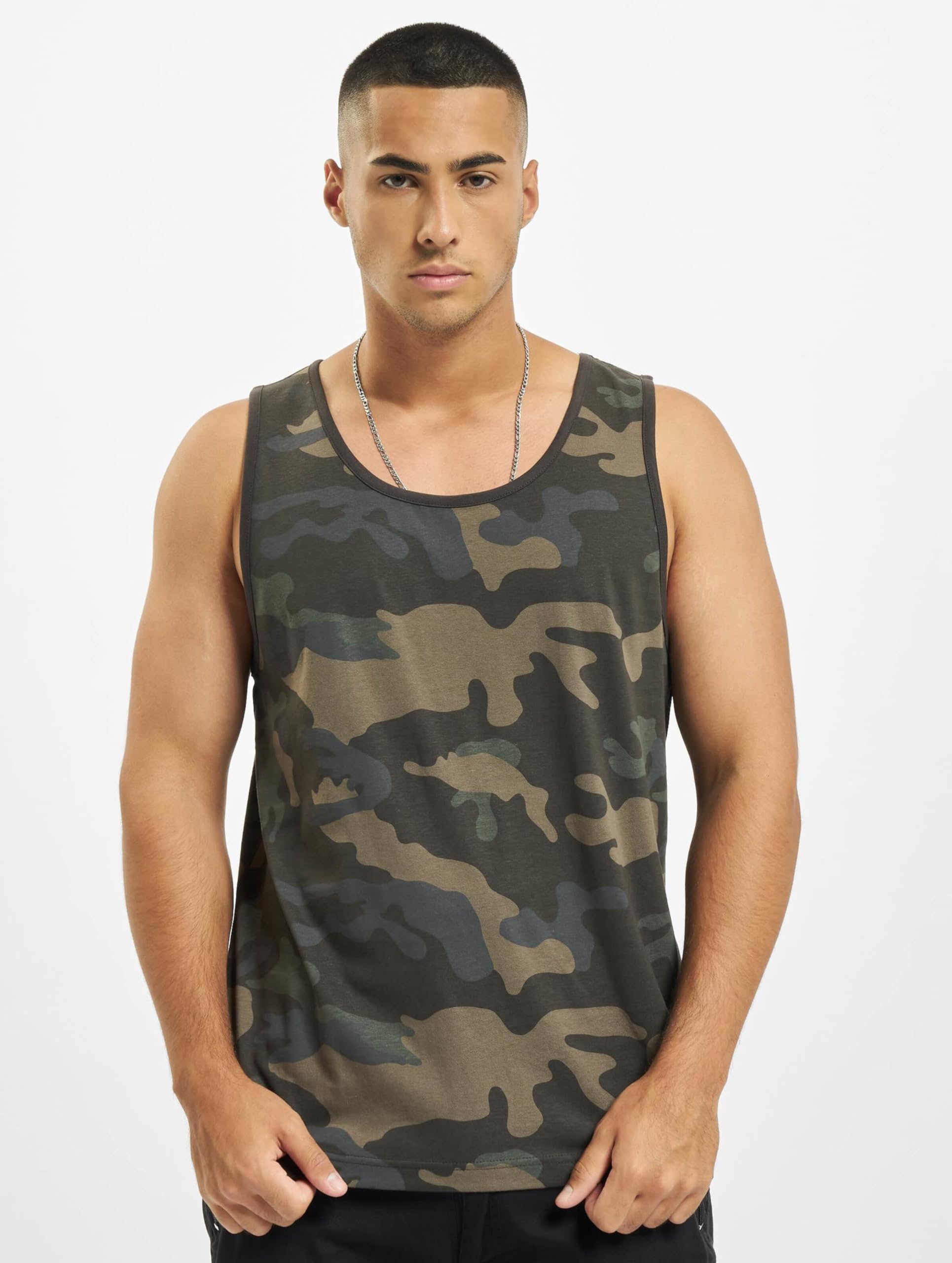 Brandit Men’s Tank Top Dark Camo XL – 100% Cotton Sleeveless Casual Wear