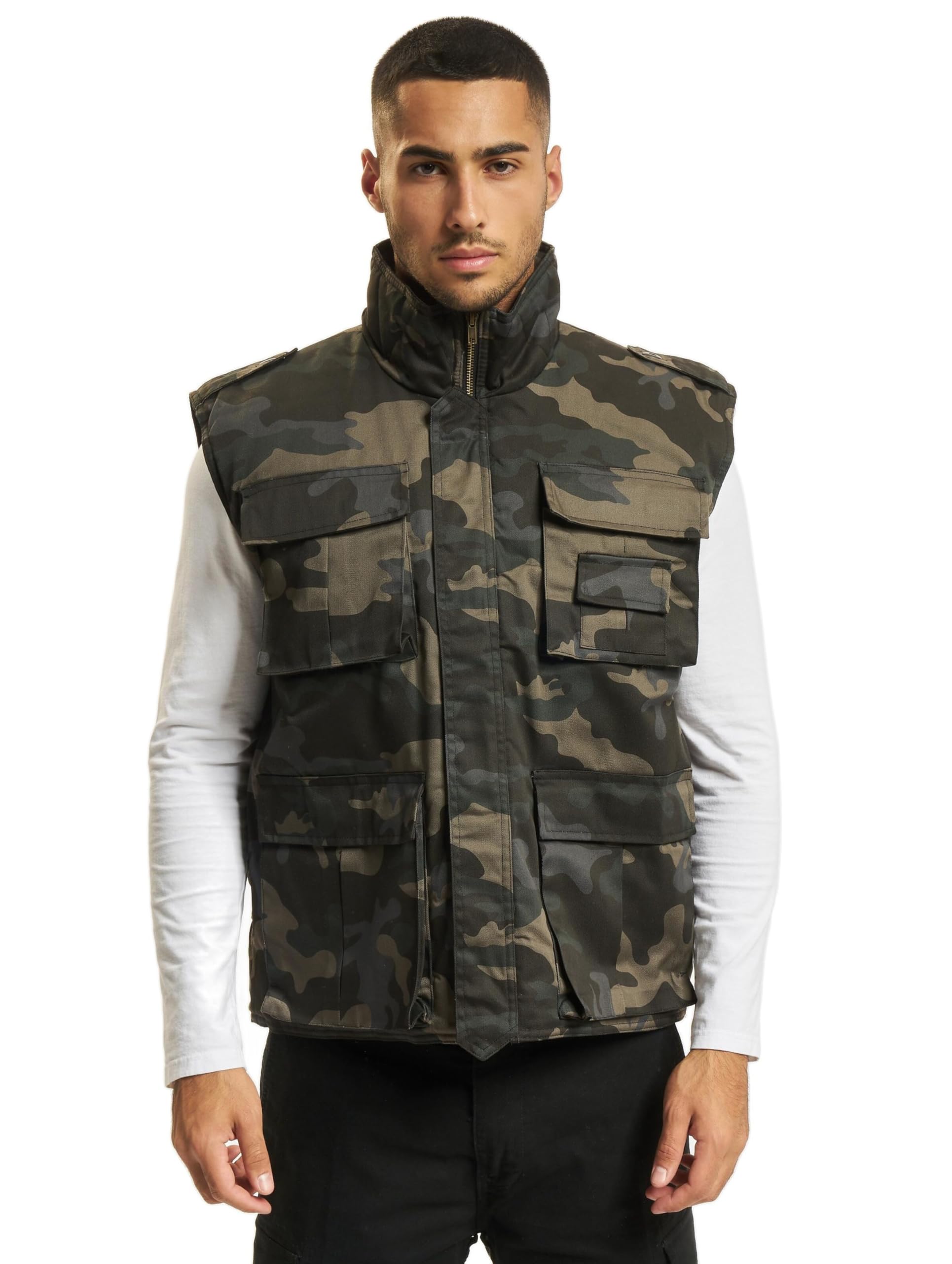 Brandit Ranger Vest – Dark Camo Outdoor Multi-Pocket Utility Tactical Vest, 4XL