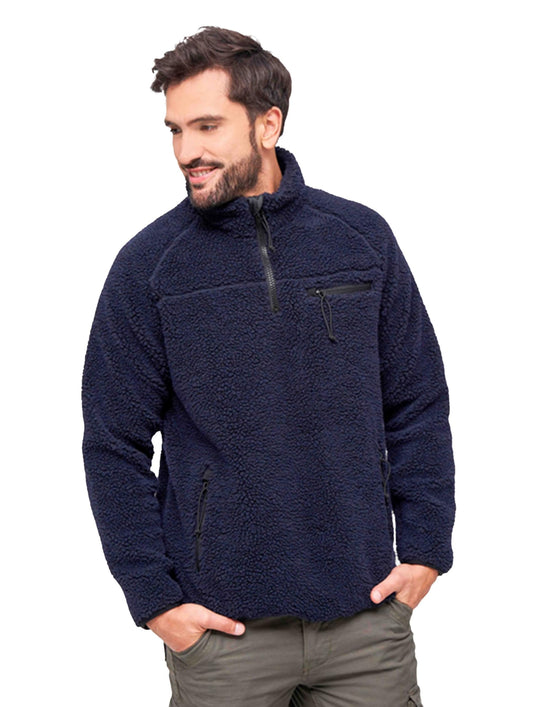 Brandit Men’s Teddyfleece Troyer Navy | Warm Pullover Outdoor Fleece Sweater