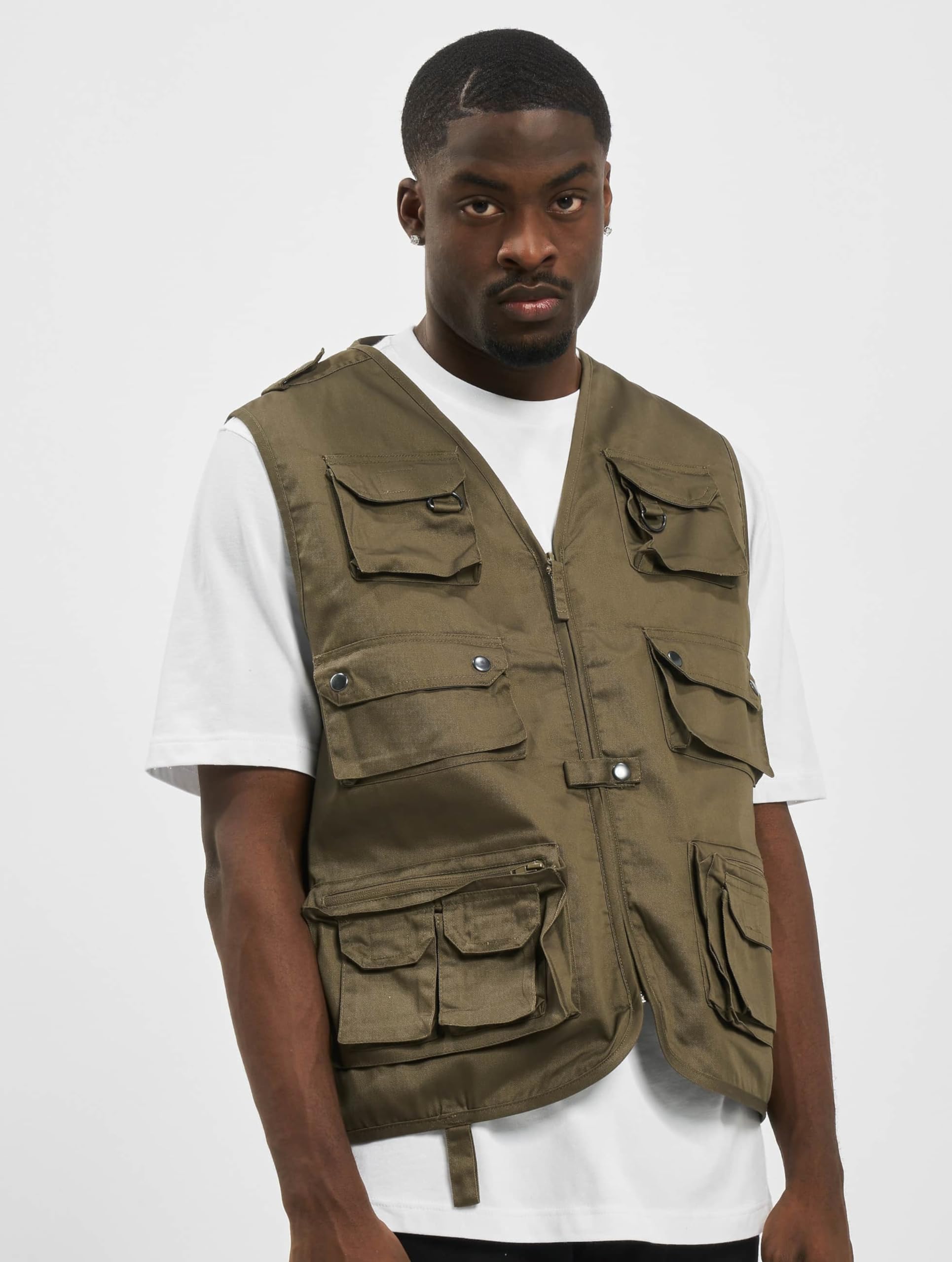 Brandit Men’s Hunting Vest – Olive Outdoor Multi-Pocket Utility Vest, Size XXL