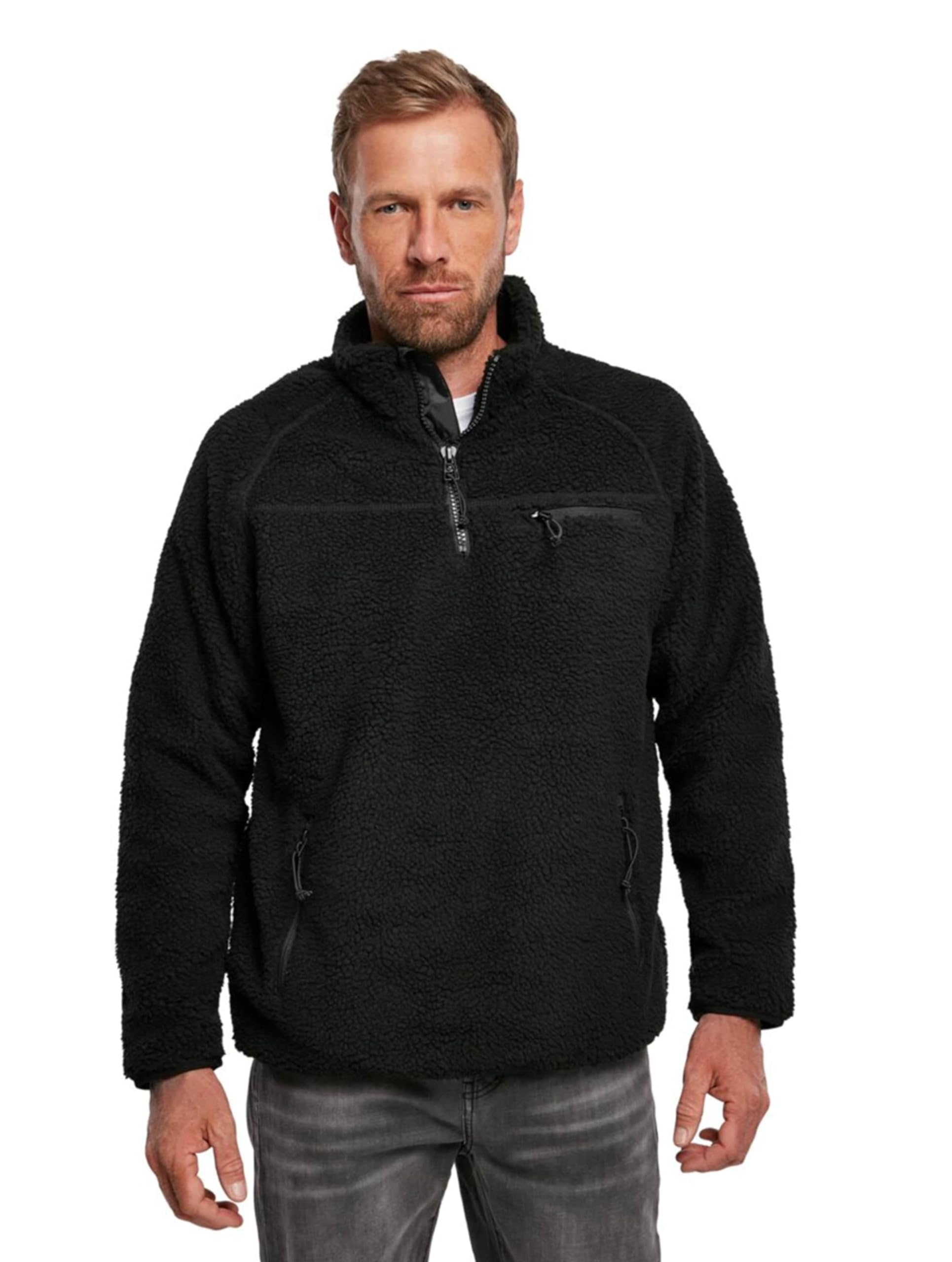 Brandit Men’s Teddyfleece Troyer Black M | Warm Pullover Outdoor Sweater