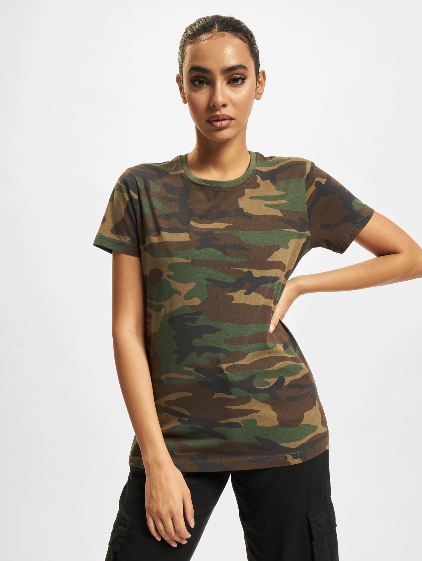 Brandit Ladies T-Shirt Woodland Camo – 100% Cotton Women’s Casual Top