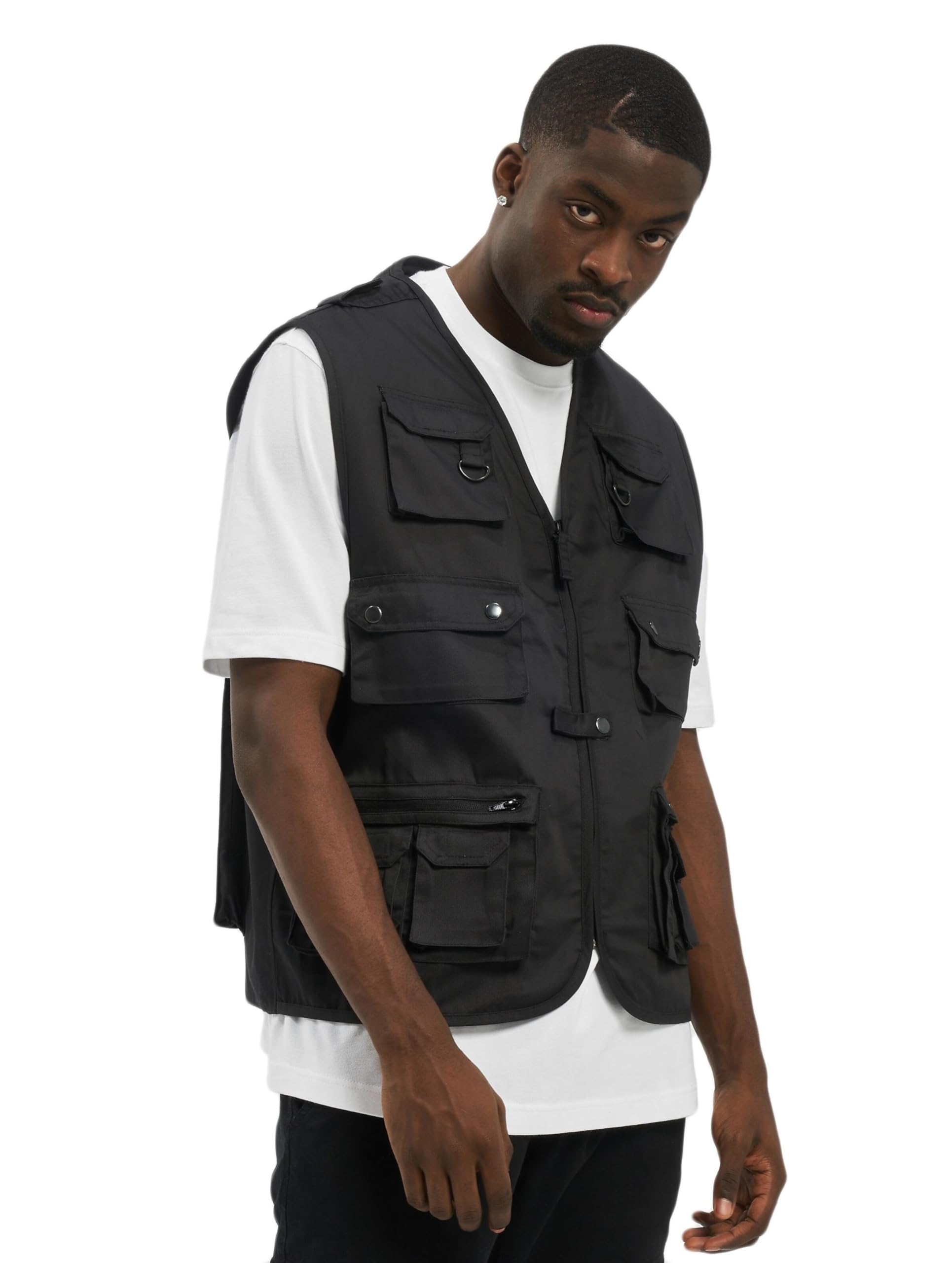 Brandit Men’s Hunting Vest – Black Outdoor Multi-Pocket Utility Vest, Size L