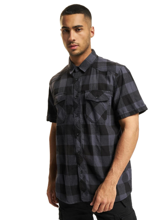 Brandit - Checked Flanell Halfsleeve Shirt Black/Grey - 4XL